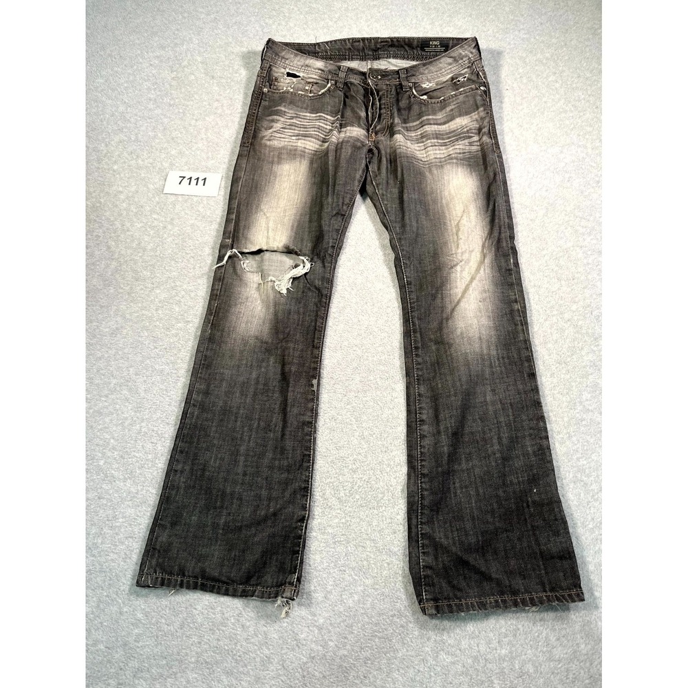 Buffalo Jeans Mens 32x32 Black Denim Cotton Dark Wash Distressed Bootcut Leg